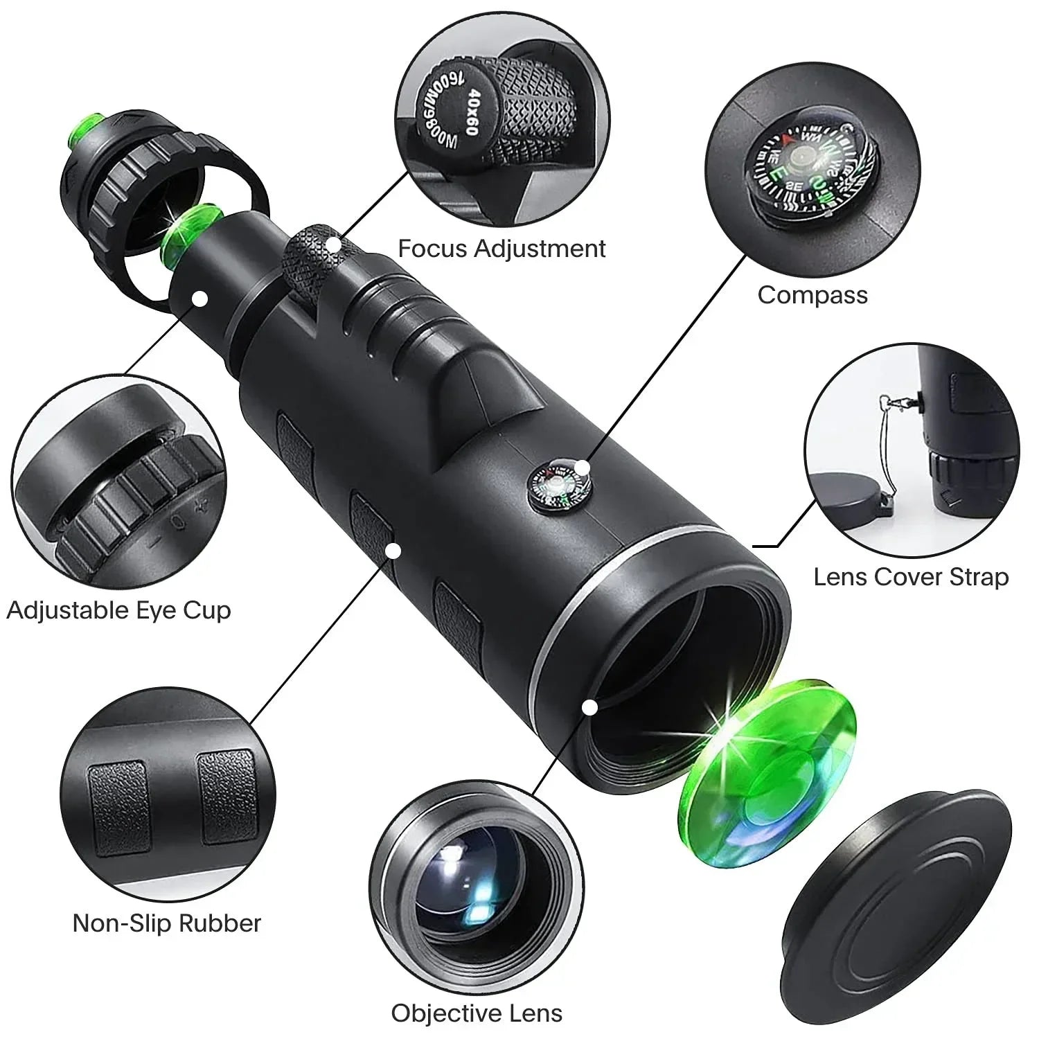 DISCOVERY 40x60 Monocular Telescope with Smartphone Holder & Tripod, High Power BAK4 Prism Lens Monocular For Hunting Camping