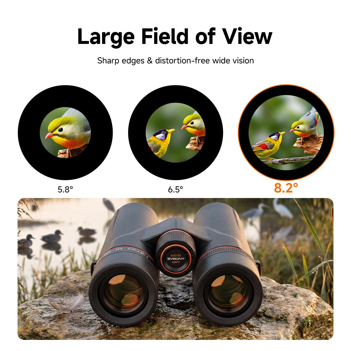 Svbony SA207 ED APO Binoculars 8x32 Wide-angle Flat Field BaK4 Prism FBMC Full-Band IPX7 Waterproof Fogproof for Bird Watching